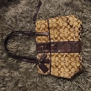 Coach dark purple/brown signature python strap purse
